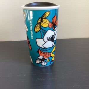 Starbucks 12oz Travel Tumbler Teal Poppy Floral Coffee Mug